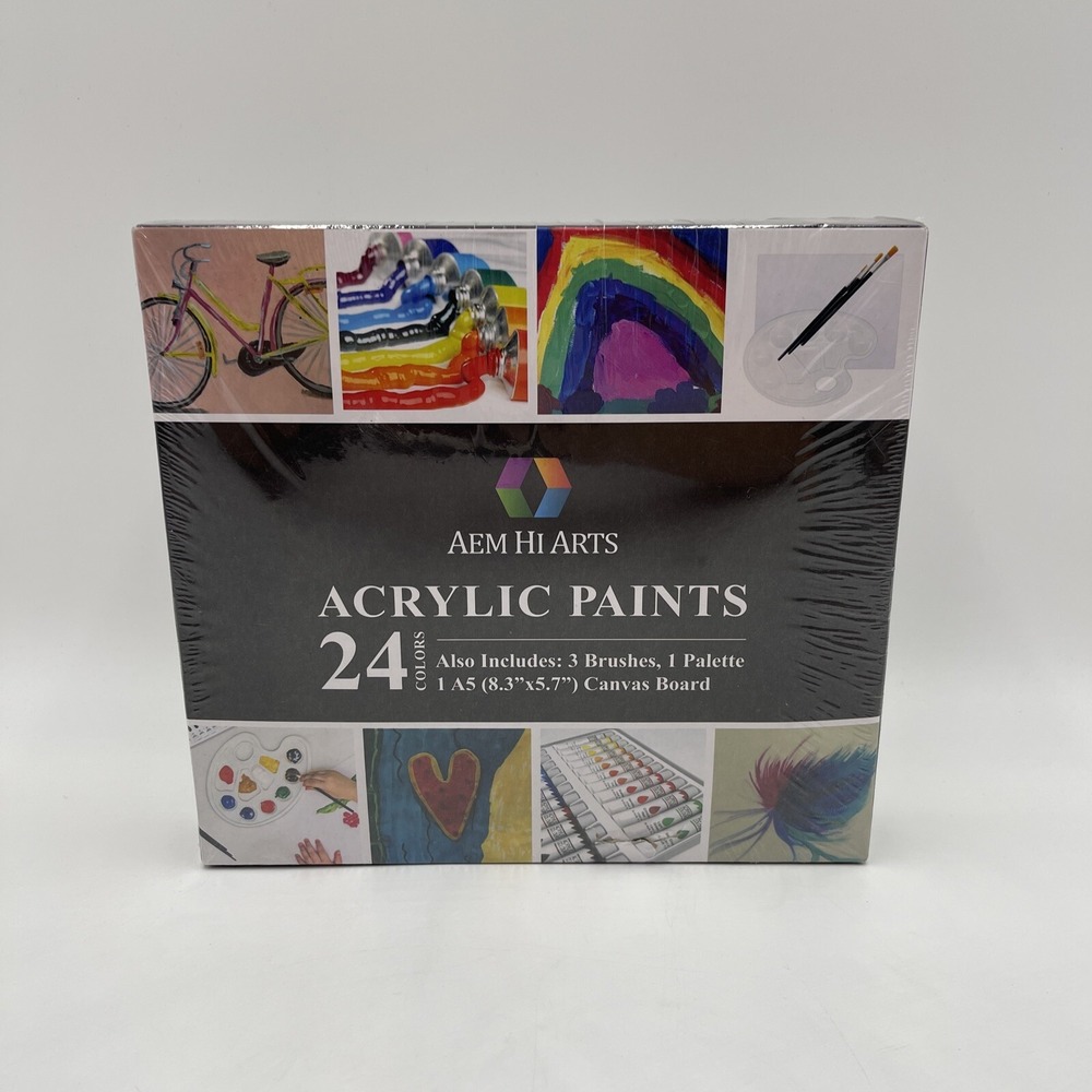 AEM Acrylic Paint Set – Includes 24 Colors (12mL Each) 3 Brushes & Canvas